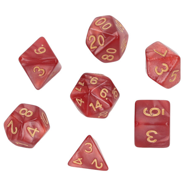 5 set flersidiga tärningar Set Gold Number Pearl Polyhedron tärningar för interaktiva spel skolmaterial Mörkröd