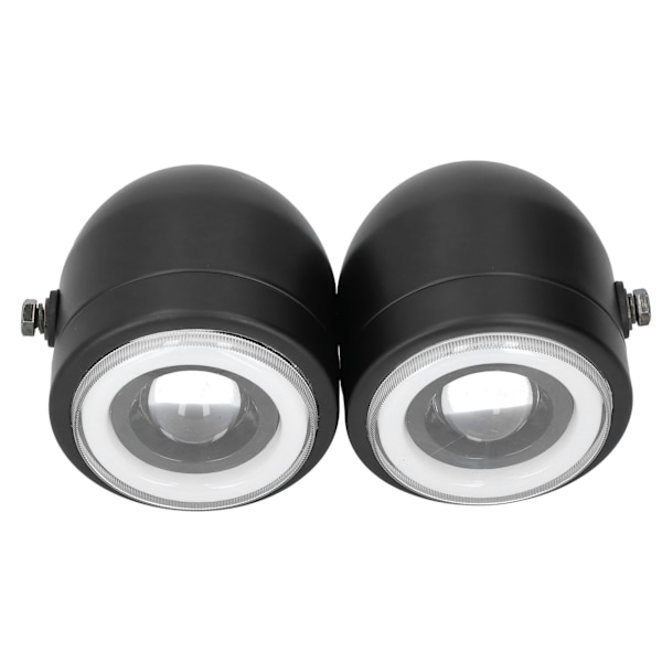 Universal LED Forlygte Rund Dobbelt Lys Angel Eyes Høj/Lav Stråle Retro Motorcykel Hvid DRL