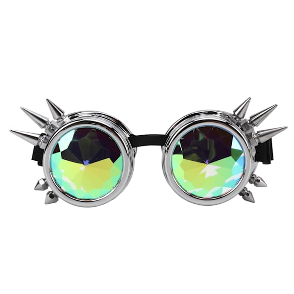 Steampunk Goggles Retro PC ABS med elastiskt band Kaleidoscope Rave Glasögon för Party Gloss Silver