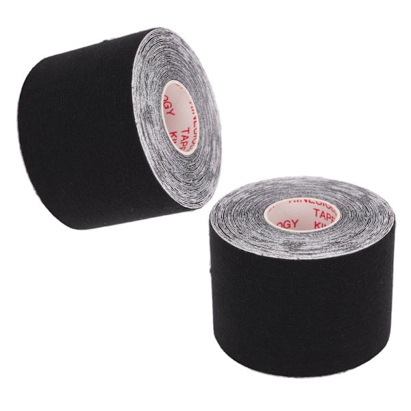 2 stk. Atletisk Kinesiologi Tape 5 cm Bredde 5 m Længde Muskel Sticker Beskytter til Fitness Badminton Sort