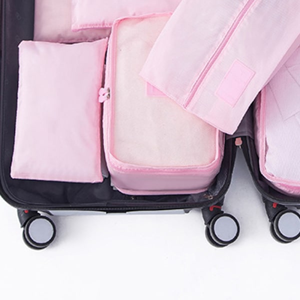 7 sæt pakkekuber Vandtæt, smudsafvisende Oxford-stof Bagagepakkeorganisatorer til rejser Pink