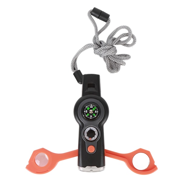 7 i 1 nödväxelpipa LED-ljustermometer Kompass Multifunktionsvisselpipa för vandring och klättring Orange