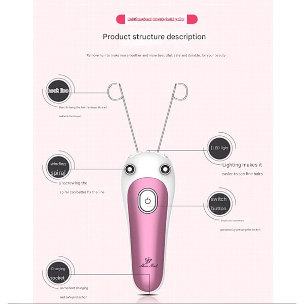 Linjär Epilator Ansikte Kropp Epilator med Guldrakning Bomullstråd, Elektrisk Epilator, Uppladdningsbar Epilator, Trådepilator
