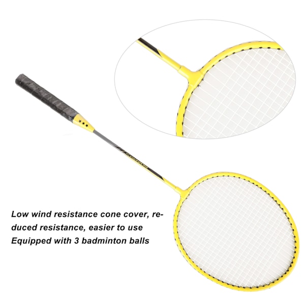 Badmintonracketar Järnlegering Lättviktsbadmintonracketar med 3 bollar för nybörjare Studentträning Gul