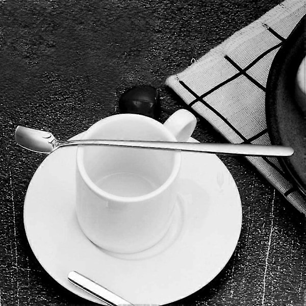 Kaffeeske i rustfrit stål, firkantet dessertske med langt håndtag, teske til dessert, espresso, iste (4 stk., sølv)