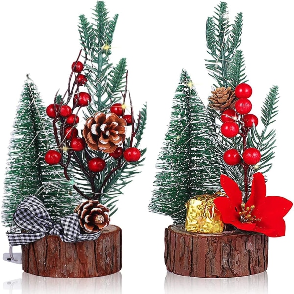2 kpl mini joulukuusen valot puinen jalusta joulupöydän ja juhlan koristeluun