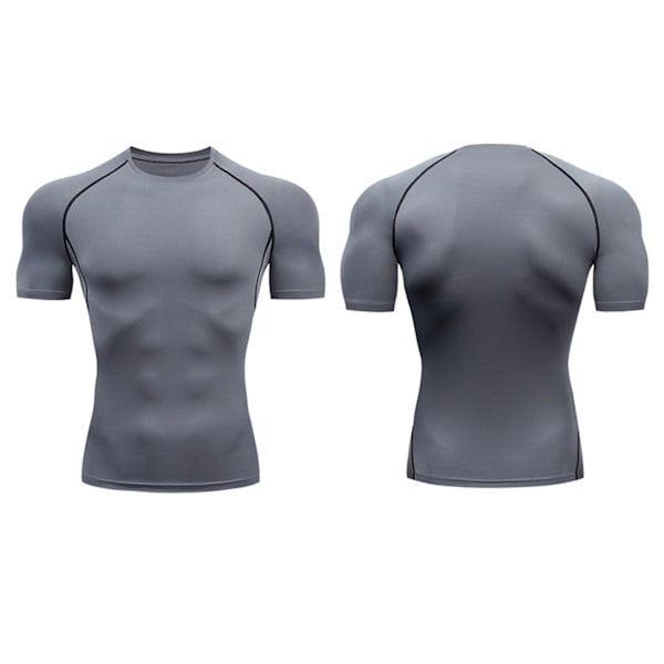 Cool Dry Kortærmet Kompressions Skjorter Sports T-shirts Toppe Atletisk træningstrøje Grå M