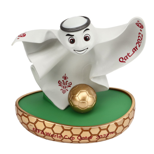9 cm 2022 World Cup 3D La'eeb Mascot Skrivebordsdekorationer med guldfodbold og bane