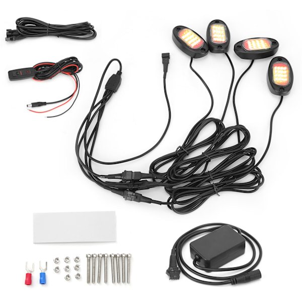 LED Rock Light Kit 1V4 Bluetooth Fjernkontroll Neon Vanntett Musikklampe for Bil Offroad Lastebil Chassis