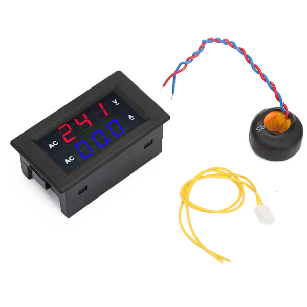 Digital LED voltmeter/amperemätare - AC 100-300V, 0-10A (röd/blå)