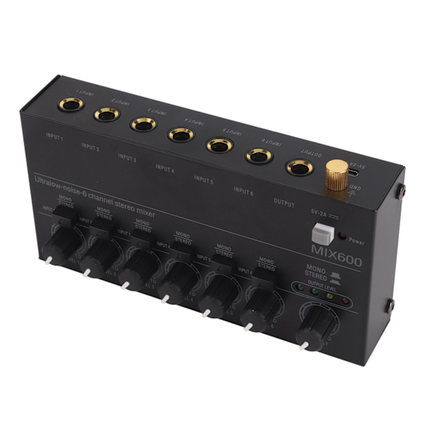 Ljudmixer Ultra Compact Metal Low Noise 6 Channel Stereo Line Mixer för Studio Scen Small Clubs Bar 100 till 240V EU-kontakt