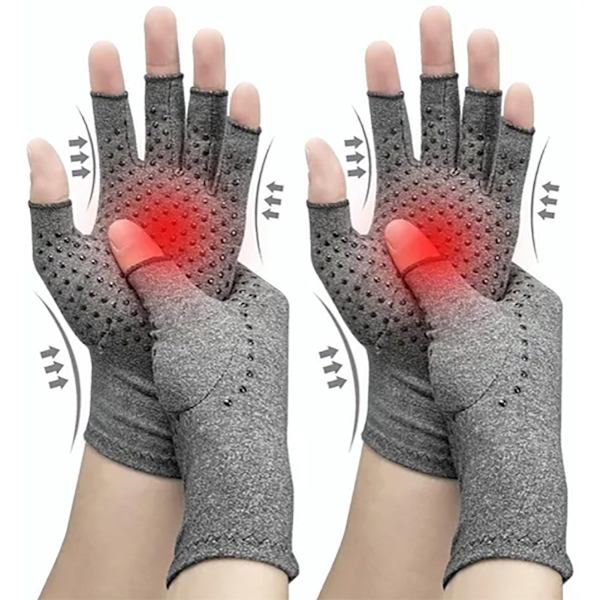 1 par Kompressionsartrithandskar Half Finger Cykelhandskar för kvinnor Män Grå Dispensering Palm Omkrets 16cm Handsklängd 21cm