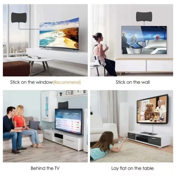 Digitaalinen TV-antenni HD 1080p 80 mailin kantama Vahvistettu televisioantenni 9,8 jalan koaksiaalikaapelilla sisätiloihin