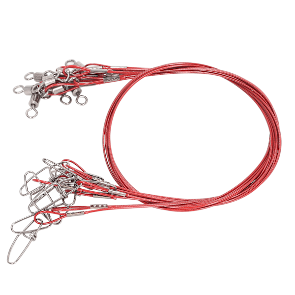 10 stk 50 cm fiskewire rigge Anti Bite fiskeline ledere med svirvler Ine Leaders Røde