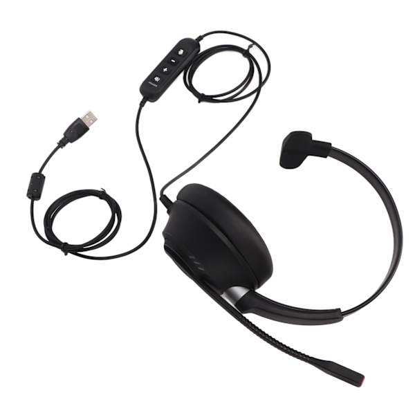 Monaural Business Headset ENC Støyreduksjon Mikrofon Mute USB Ensidig Ørehodetelefon for PC-er med USB-porter Svart