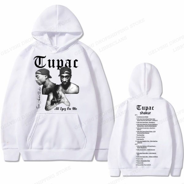 Tupac 2pac Hættetrøje Mænd Kvinder Mode Hættetrøjer Børn Hip Hop Hættetrøjer Kvinder Sweats Drenge Frakker Rapper Sweats Shakur Træningsdragter Punk 2DF504994-WHITE 3XL