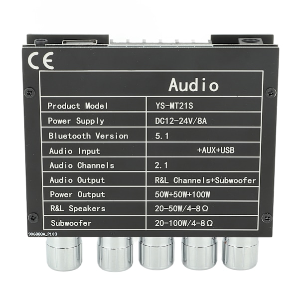 Digitaalinen äänitehostevahvistimen moduuli 2.1-kanavainen DC 12‑24V Bluetooth-vahvistinkortti myymälän kotiteatterikaiuttimille