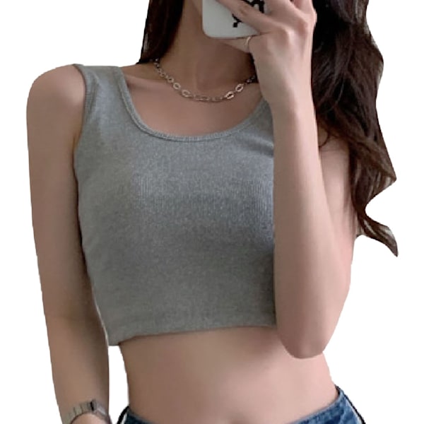 Dame Sport Tanktopp Ribbestrikket Myk Pustende Slim Fit Dame Sommer Ermeløs Topp for Utendørstrening Shopping Grå M