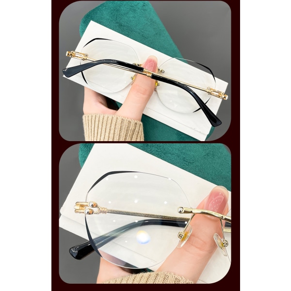 Presbyopiske briller, anti-blått lys, fasjonable rammeløse polygonale høyoppløselige PC-gradient-lesebriller