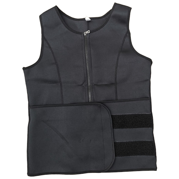 Mand Midjetræning Lynlås Træning Sved Sauna Mavekontrol Justerbart Bælte Body Shaper Vest til Gåtur Ride Løb Body Building Sort XL