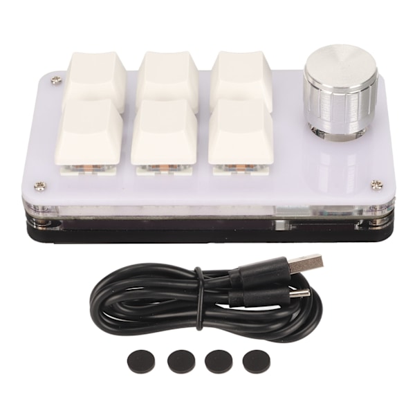 6-knapps Mini Keypad med Vred RGB-ljus Blå Switch Trådbunden Anslutning Plug and Play DIY Programmerbar Enhands Mekanisk Keypad Vit