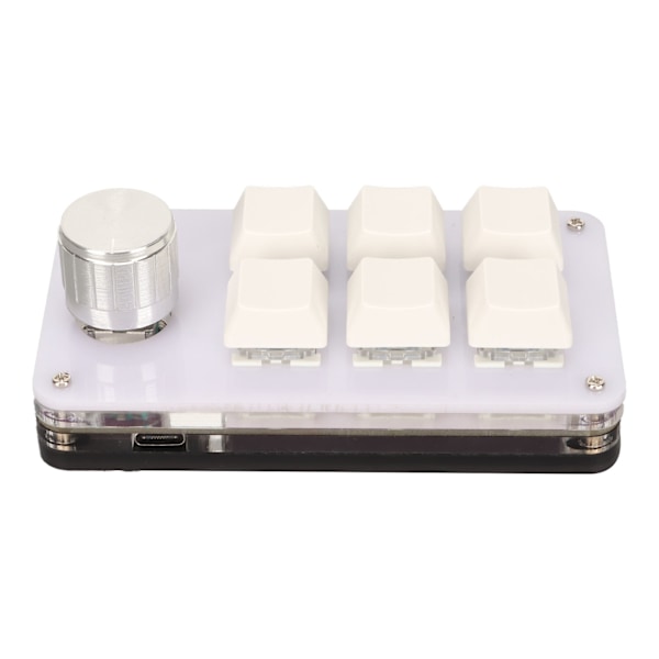 6-knapps Mini Keypad med Vred RGB-ljus Blå Switch Trådbunden Anslutning Plug and Play DIY Programmerbar Enhands Mekanisk Keypad Vit