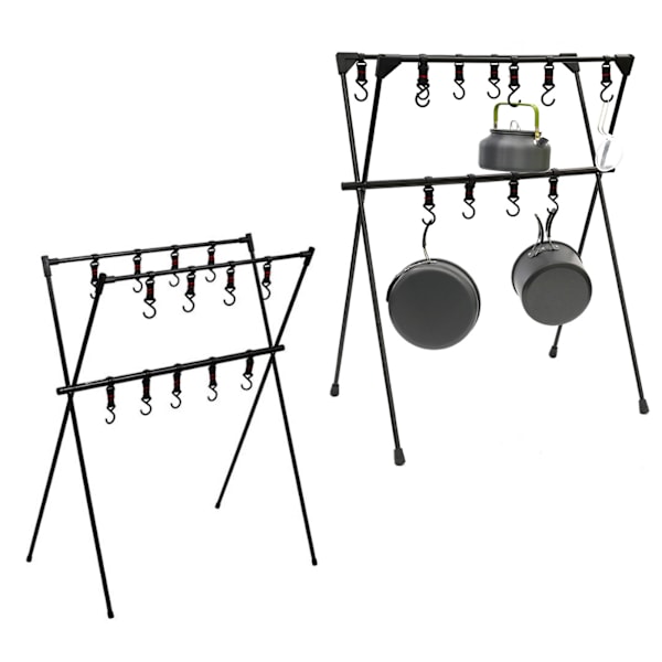 Camping Hängställning Aluminiumlegering Dubbellager Multifunktionellt stativ Utomhusställ Verktyg Svart med Mesh Svart