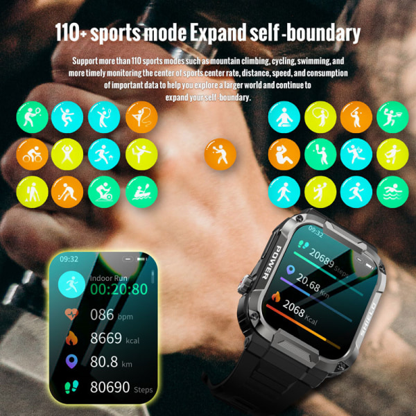 MK66 smart watch ny full touch smart watch blodtryck oxygen MK66 smart watch-A black