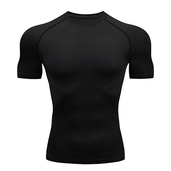 Cool Dry Kortærmet Kompressions Skjorter Sports T-shirts Toppe Atletisk træningstrøje Sort M