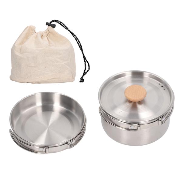 Køkkengryde og pandesæt 304 rustfrit stål Bærbar Camping Køkkengrej Mess Kit med opbevaringstaske til vandreture Backpacking