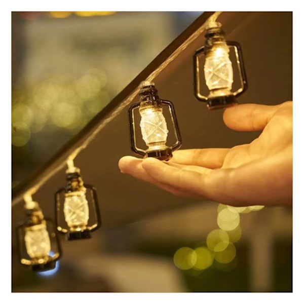 LED Svart Lantern String Light Retro Vattentät Energisparande Plast Mini Fotogenlampa för Camping Varm Vit 1,5m 10 Ljus