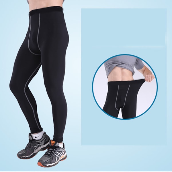 Kompressionsbyxor Elastiska Herr Träningsleggings Snabbtorkande Atletisk Träning Löpartights Grå linje L