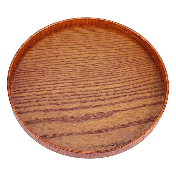 Natural Wood Serving Tray - Round Wooden Plate for Tea, Food, and Drinks (27cm)