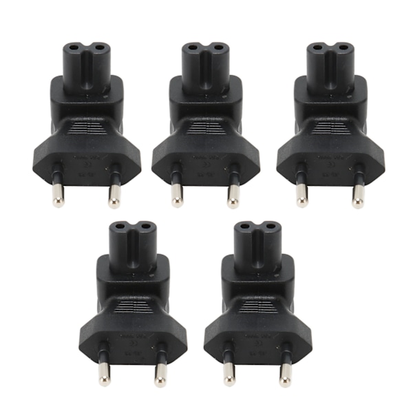 5 stk. EU-stik til IEC320 C7 strømadapter EU-stik han til IEC320 C7 hun strømstikadapter Albuekonnektor EU-stik 125‑250V