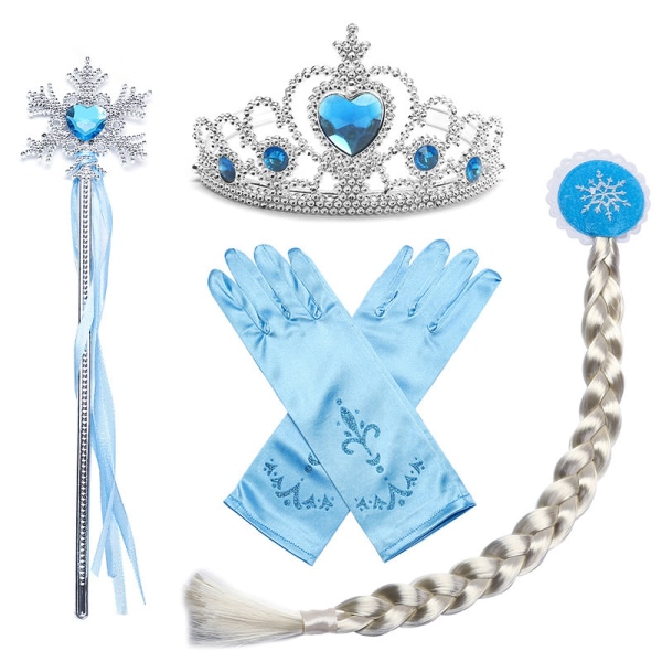 Elsa prinsess - set fläta, tiara, stav & ett par handskar Cosplay barnens dag juontaja 3
