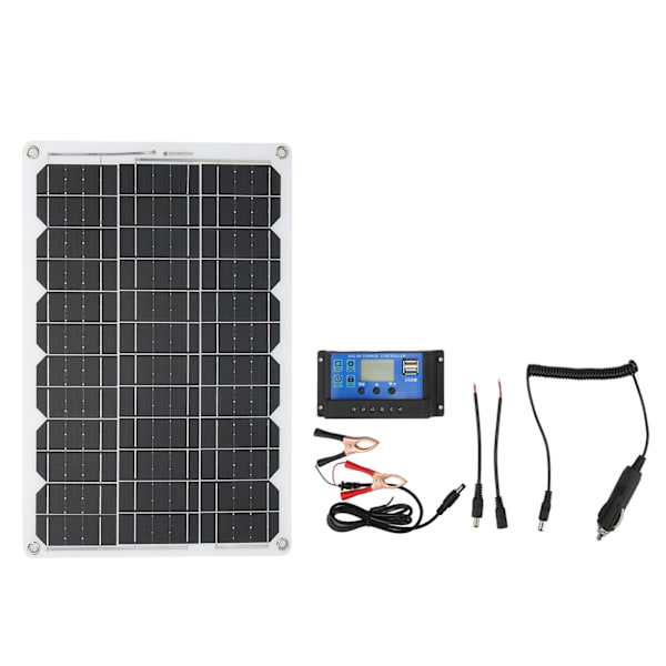 Solpanelssats 18W 18V Monokristallin Solpanel 30A Dubbel USB 12V 24V Laddningskontroll för Camping RV
