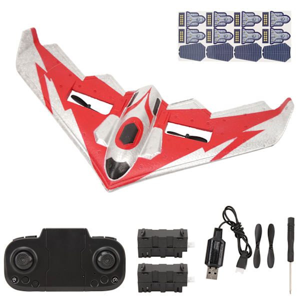 RC Plane Kit Glider Fjärrkontroll Flygplan EPP Foam Flygplan med LED-ljus för nybörjare Vuxna Barn Röd 2 Batterier