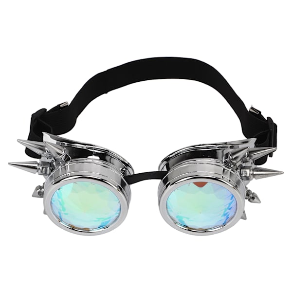 Steampunk Goggles Retro PC ABS med elastiskt band Kaleidoscope Rave Glasögon för Party Gloss Silver