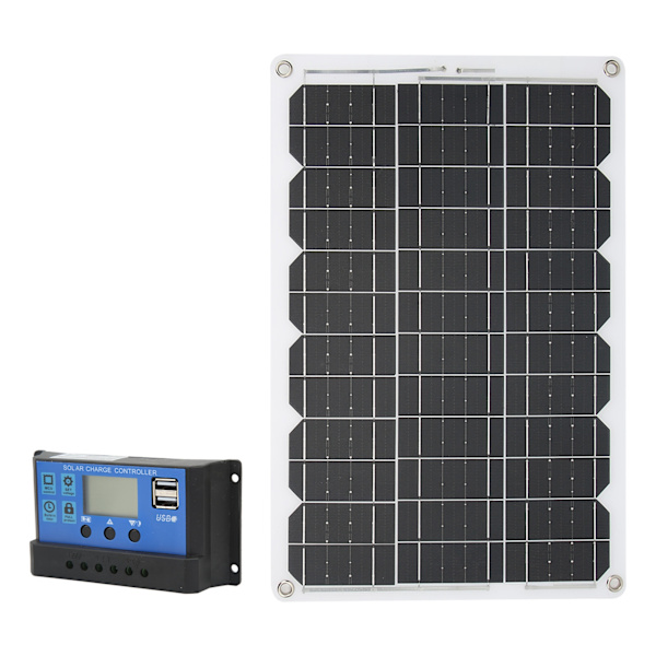Solpanelssats 18W 18V Monokristallin Solpanel 30A Dubbel USB 12V 24V Laddningskontroll för Camping RV