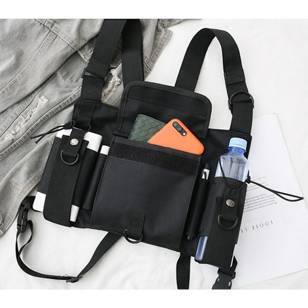 Chest Pack Oxford Cloth Nylon Universal Hands Free Chest Front Pouch Väska för Outoor Camping Svart