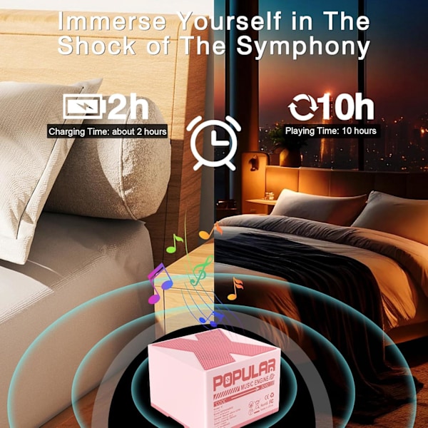 Bärbar bluetooth-högtalare, 360° surroundljud mini trådlös bluetooth-högtalare, senaste BT 5.4, handflatestorlek, lämplig för inomhus/utomhus pink