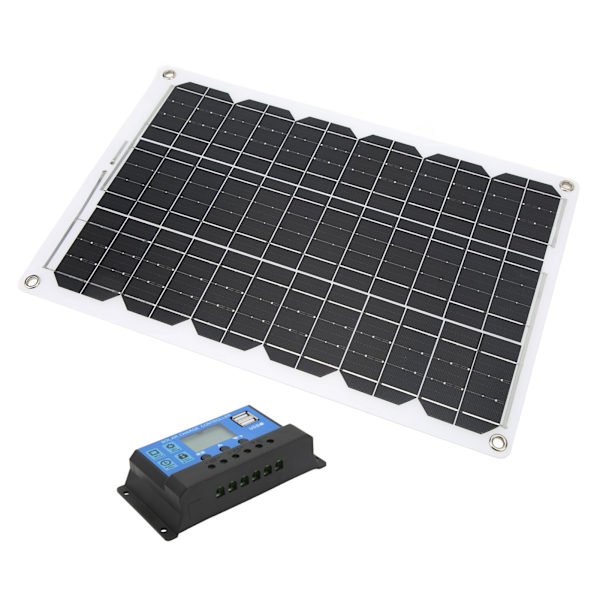 Solpanelssats 18W 18V Monokristallin Solpanel 30A Dubbel USB 12V 24V Laddningskontroll för Camping RV