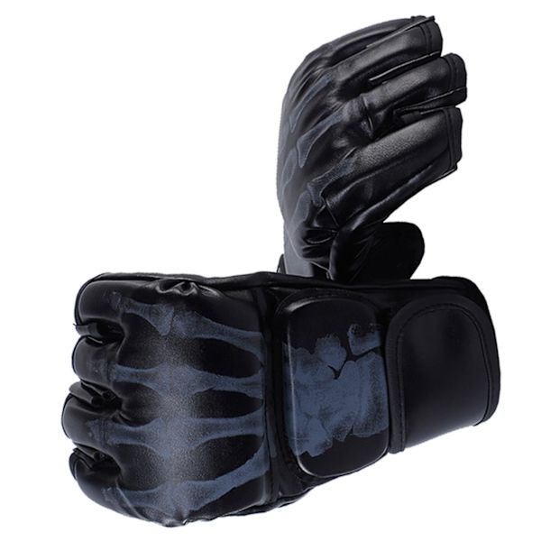 Halvfinger boksehandsker Kamphandsker Halvfinger kickboksehandsker med justerbart armbånd til mænd Kvinder Ghost Hand Style Sort