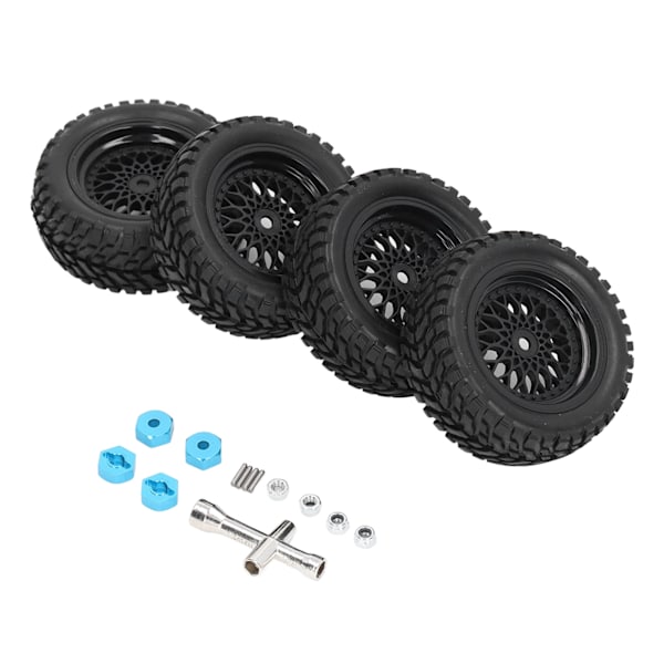 4 stk. RC hjuldæk Plast Gummi Holdbar Stabil Bedre vejgreb 1/10 Gummihjul Dæk til 1/10 Racing Car Sort
