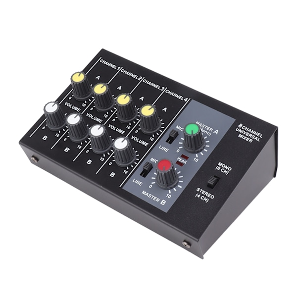 Mini Lydmixer 8 Ind 2 Ud 4 Kanal Stereo og 8 Kanal Mono Mikrofon Linjemixer til Studie Scene Små Klubber Bar 100 til 240V EU-stik