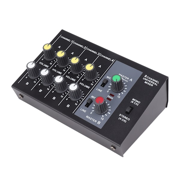 Mini Sound Mixer 8 In 2 Out 4 Channel Stereo och 8 Channel Mono Microphone Line Mixer för Studio Scen Small Clubs Bar 100 till 240V EU-kontakt