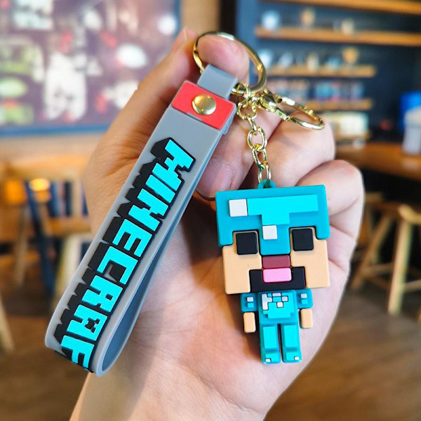 Minecraft PVC avaimenperäsetti pehmeä kumihahmo auton koristeluun, reppuun ja avainten rakennuspalikka-tarvikkeet blue