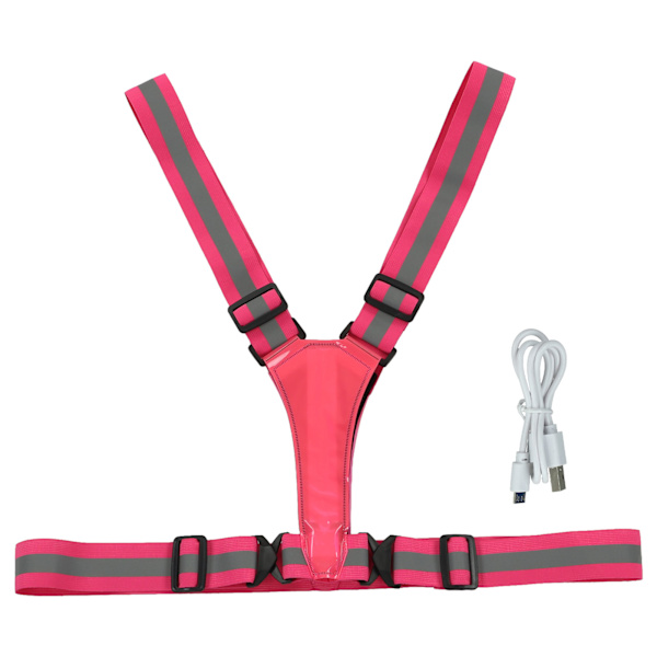 Refleksvest USB Lading Sikker Justerbar for voksne Løping Gåtur Sykling Utendørsaktiviteter Rosa
