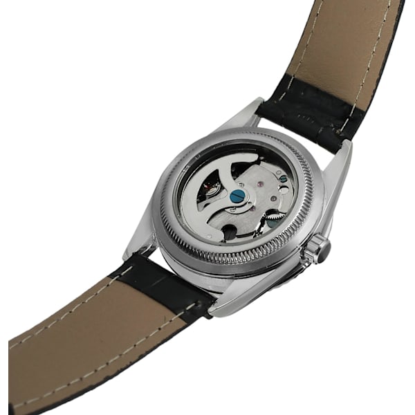 Automatisk skelettklocka för män med svart läderarmband WRG8038M3S1