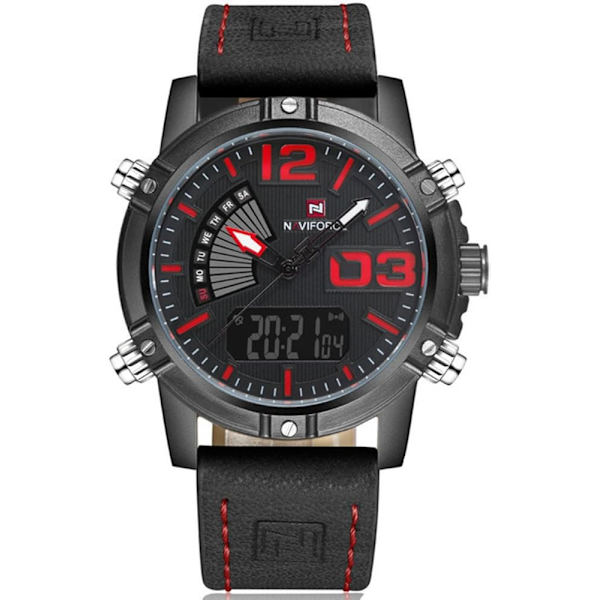 Mage Herr Digital LED Sportklockor Herr Vattentät Läder Quartz Klocka Man Militär Herrklocka